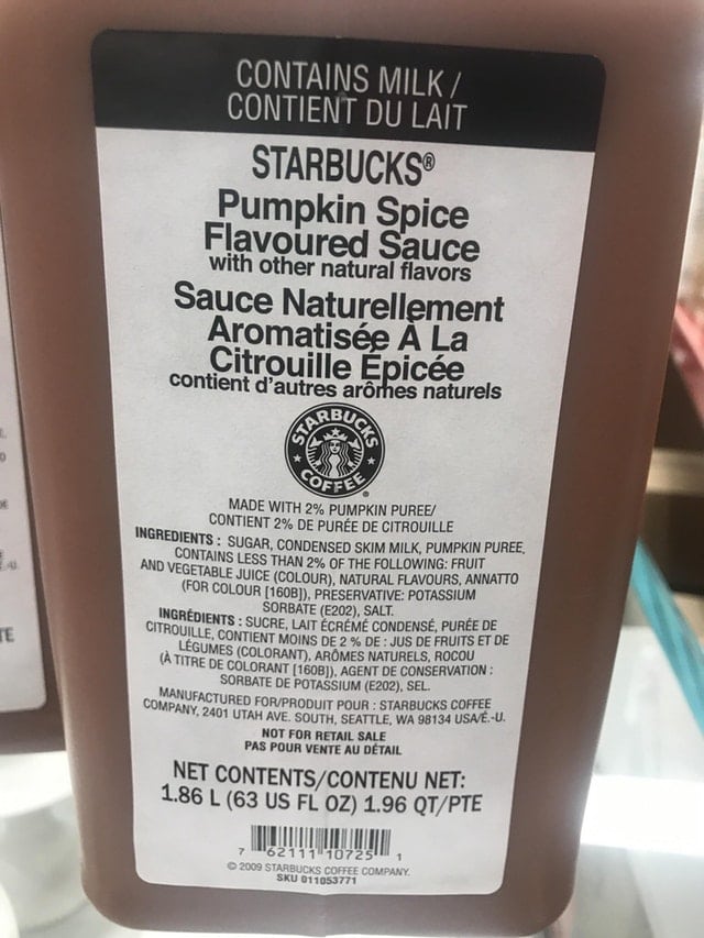 pumpkin spice latte at Starbucks