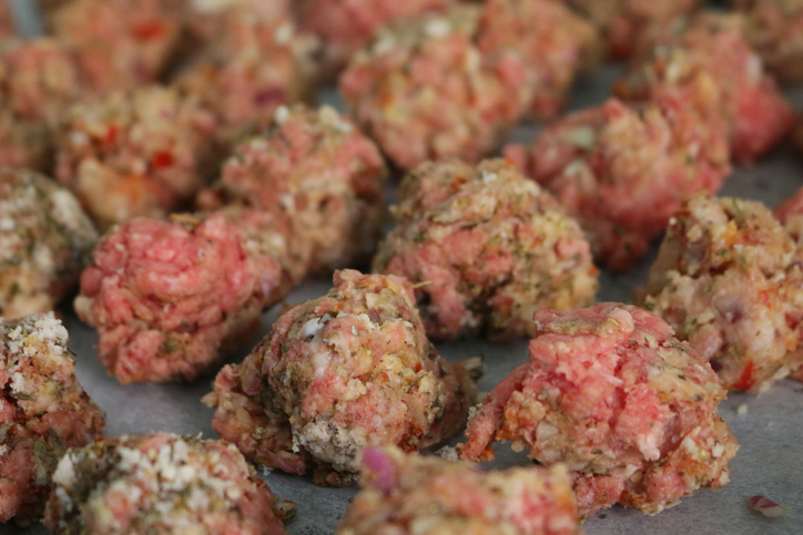 homemade meatballs on a sheet tray