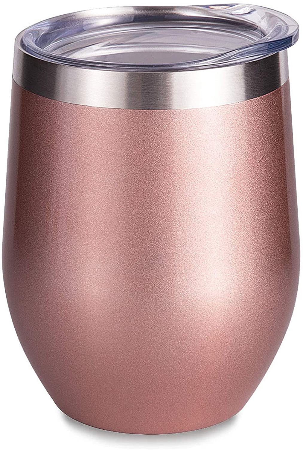 SUNWILL Insulated Wine Tumbler with Lid Rose Gold, Double Wall Stainless Steel Stemless Insulated Wine Glass 12oz, Durable Insulated Coffee Mug, for Champaign, Cocktail, Beer, Office