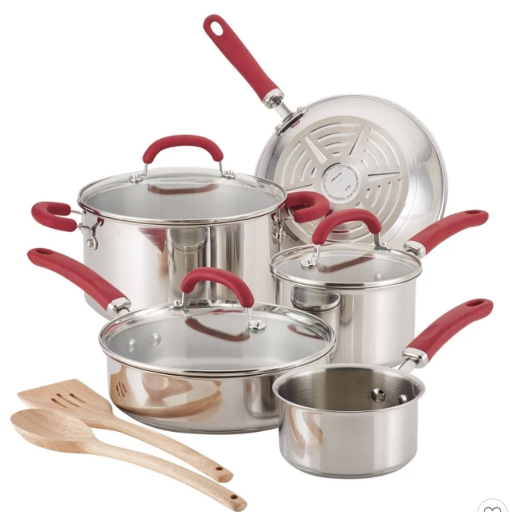 Rachael Ray 10pc Create Delicious Stainless Steel Cookware Set Red Handles