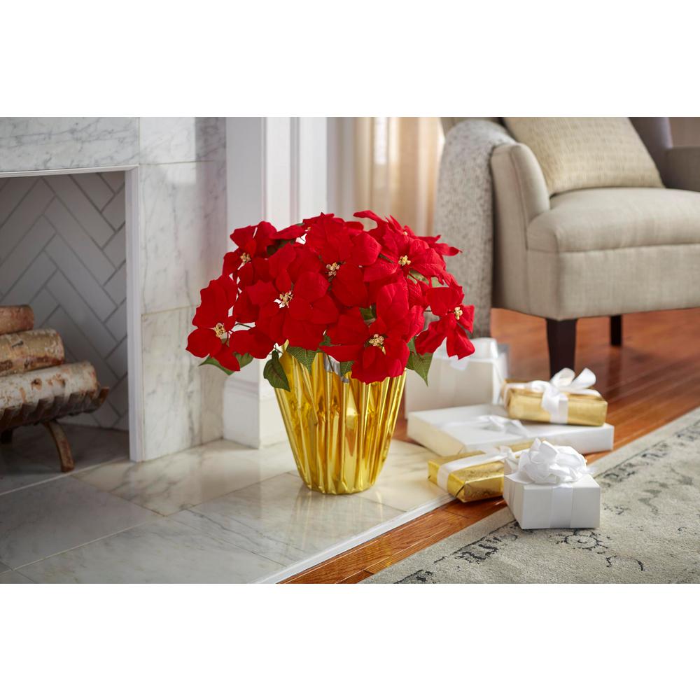 21 in. Unlit Silk Poinsettia Arrangement in Red