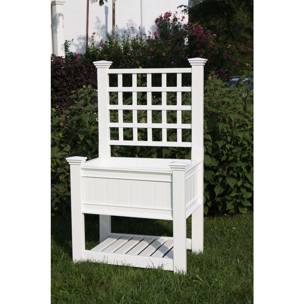 Kingsrow 36 in. x 26 in. White Vinyl Raised Garden Bed Planter with Trellis