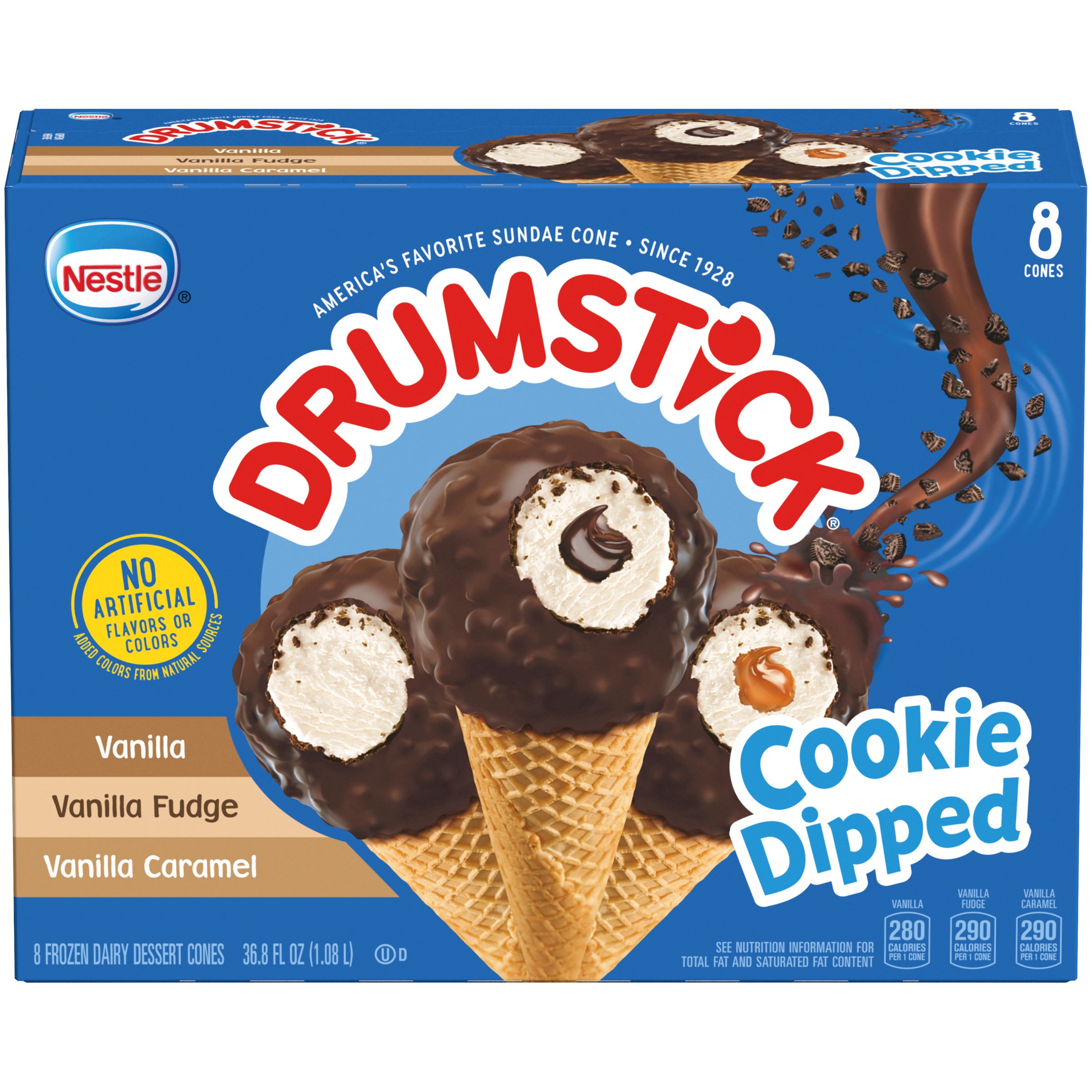 DRUMSTICK Cookie Dipped Variety Pack, Vanilla Fudge, Vanilla Caramel, Vanilla Sundae Cone, 8 ct. Box | Frozen Dessert Treat
