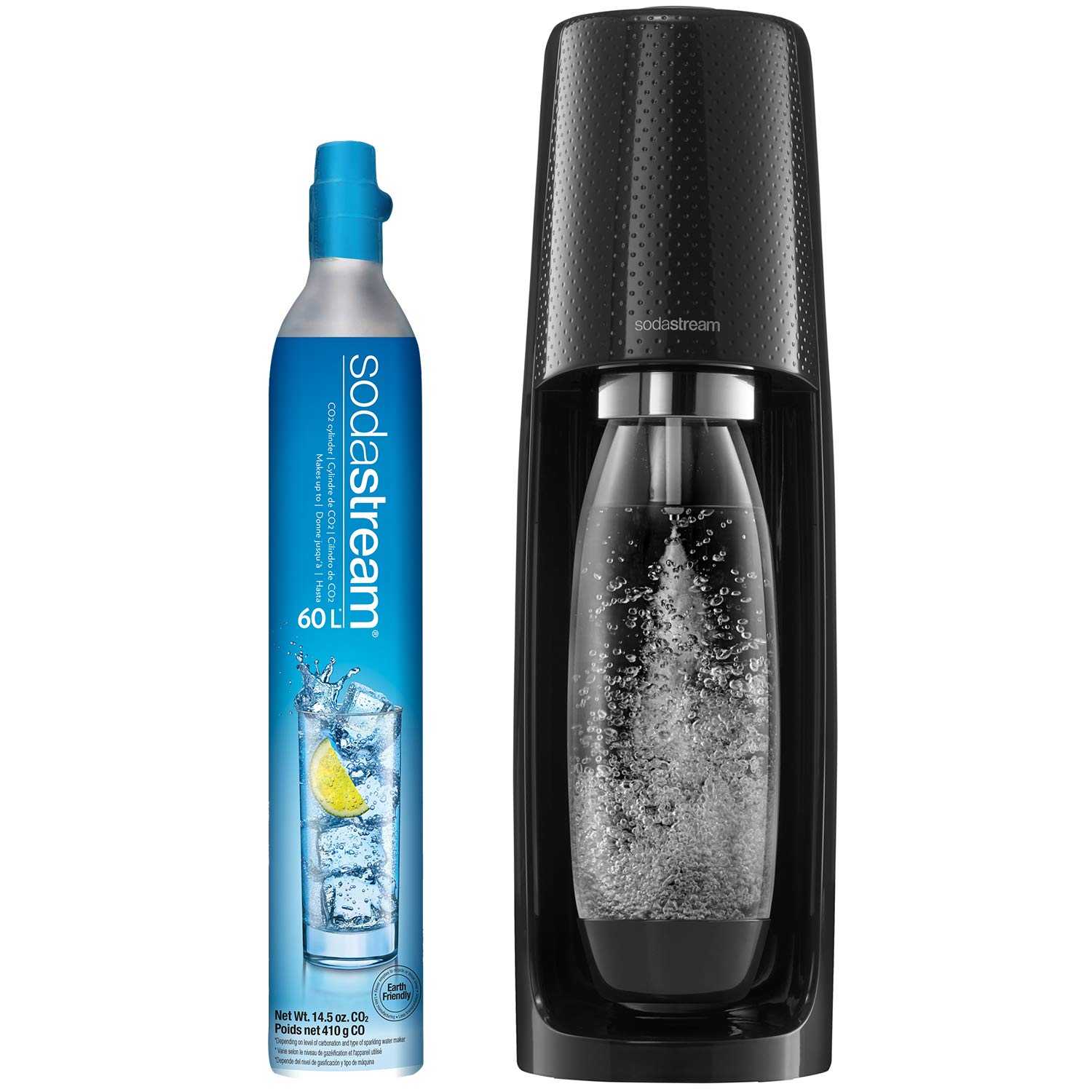 SodaStream Fizzi Sparkling Water Maker (Black) with CO2 and BPA free Bottle