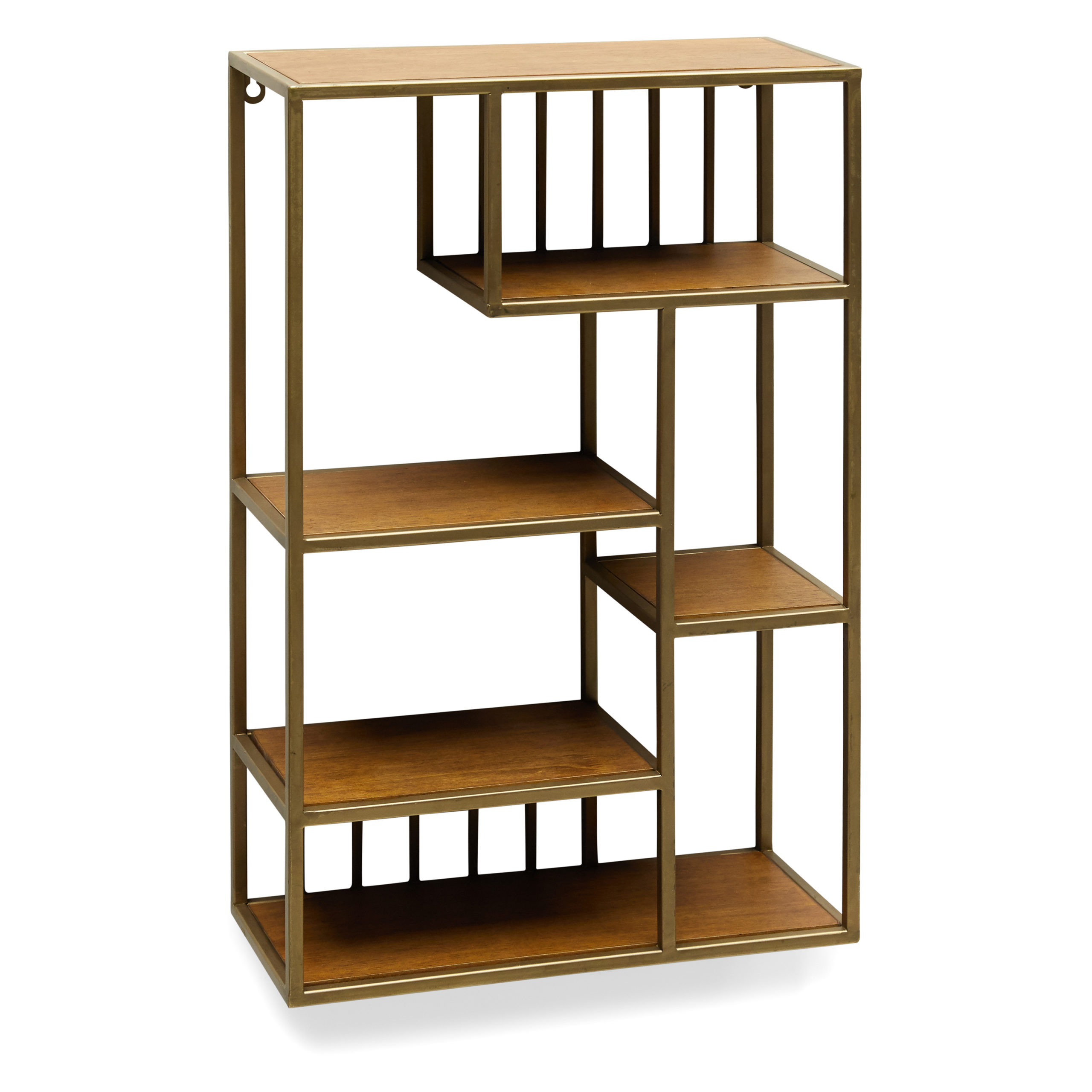 Wood and Antique Brass Square Shelf by Drew Barrymore Flower Home