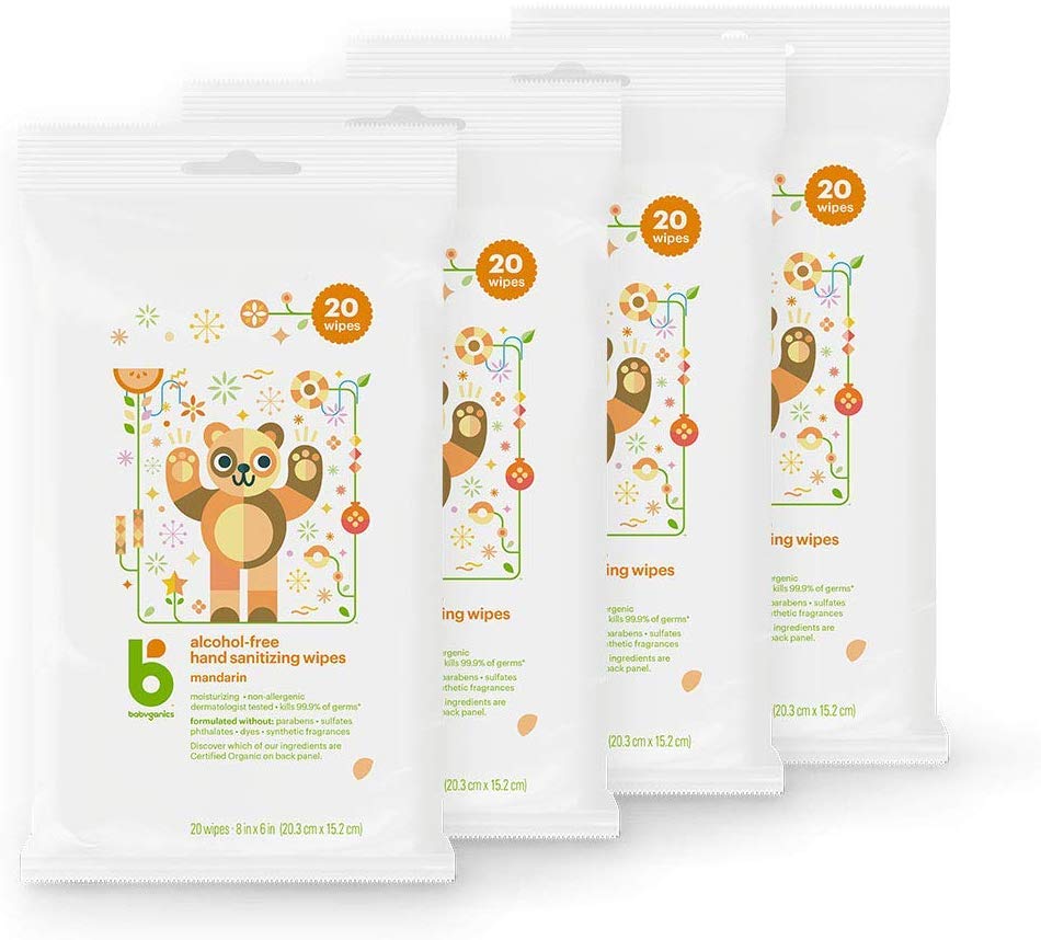 Babyganics Alcohol-Free Hand Sanitizer Wipes, Mandarin, 20 ct, 4 Pack, Packaging May Vary