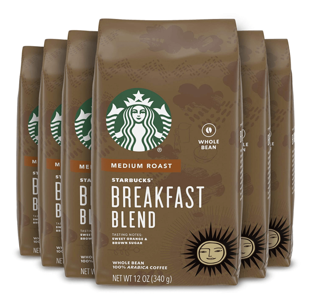 Starbucks Medium Roast Whole Bean Coffee &mdash; Breakfast Blend &mdash; 100% Arabica &mdash; 6 bags (12 oz. each)
