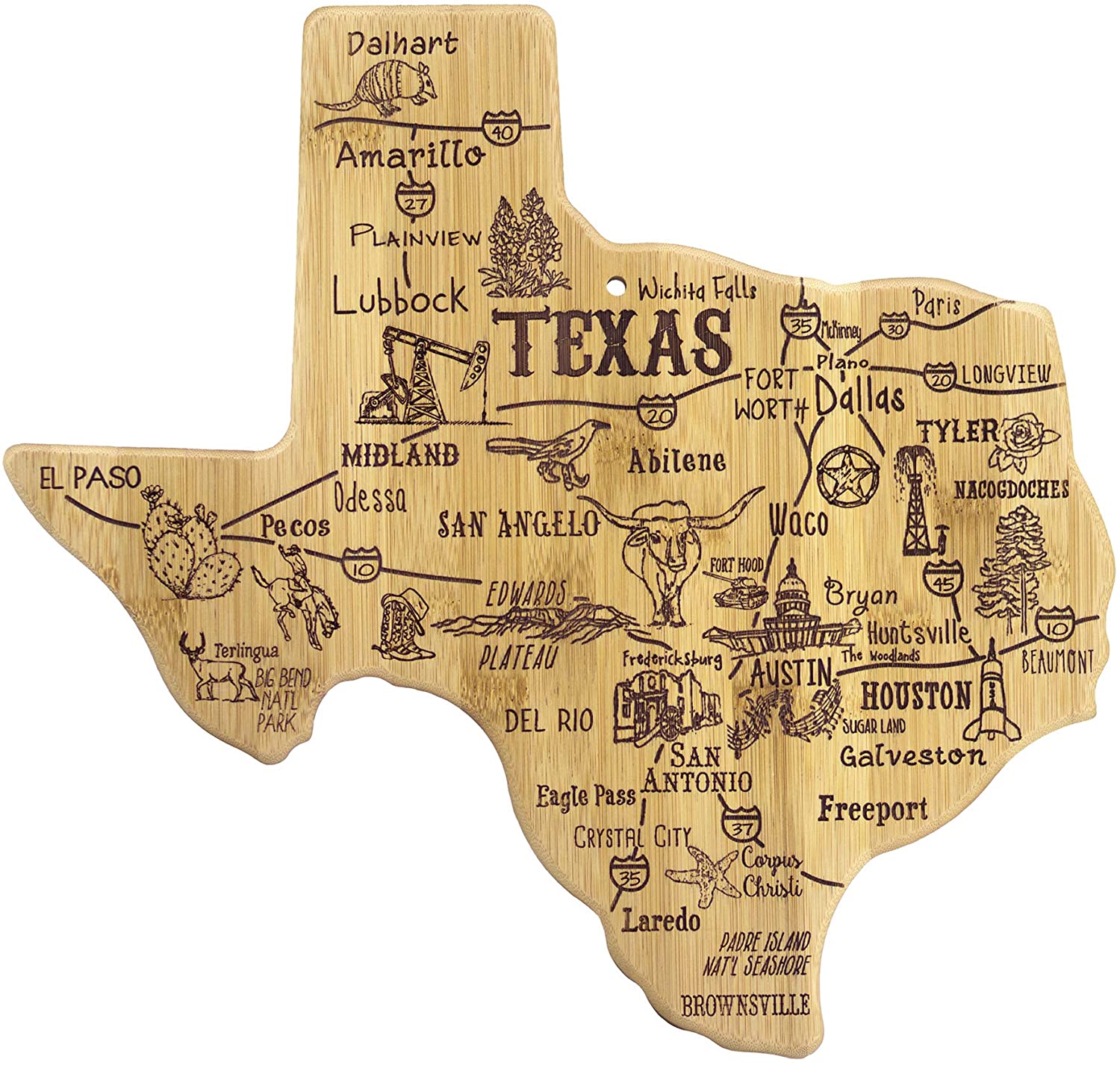 Totally Bamboo Texas State Destination Bamboo Serving and Cutting Board