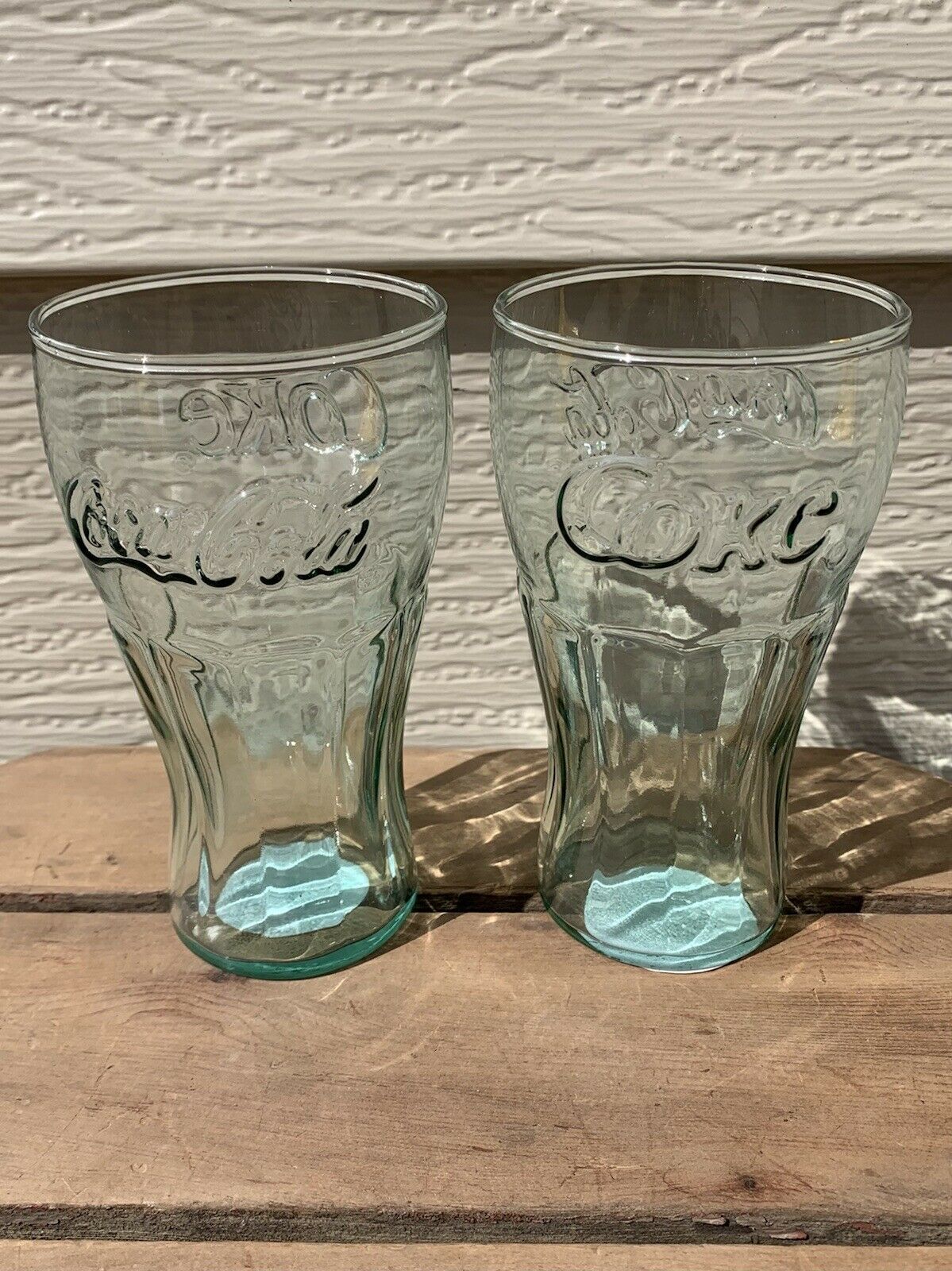 2- Vintage Coca-Cola Coke Indiana Contour Glass 16 Oz Georgia Green Tint #30025