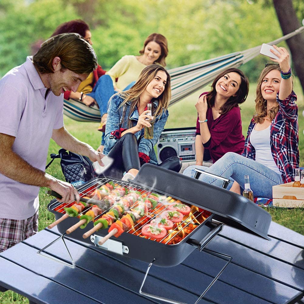 ISUMER Portable Charcoal Grill with Lid Folding Tabletop BBQ Grill Barbecue Grill for Outdoor Cooking Camping Picnic Patio Backyard Cooking