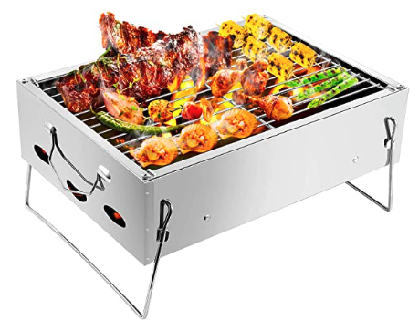 WIKEE Barbecue Charcoal Grill Portable BBQ, Stainless Steel Folding Small Tabletop Mini BBQ Barbecue Charcoal Grill for Camping Outdoor Grilling Hiking Picnics Cooking Tailgating Backpacking Party