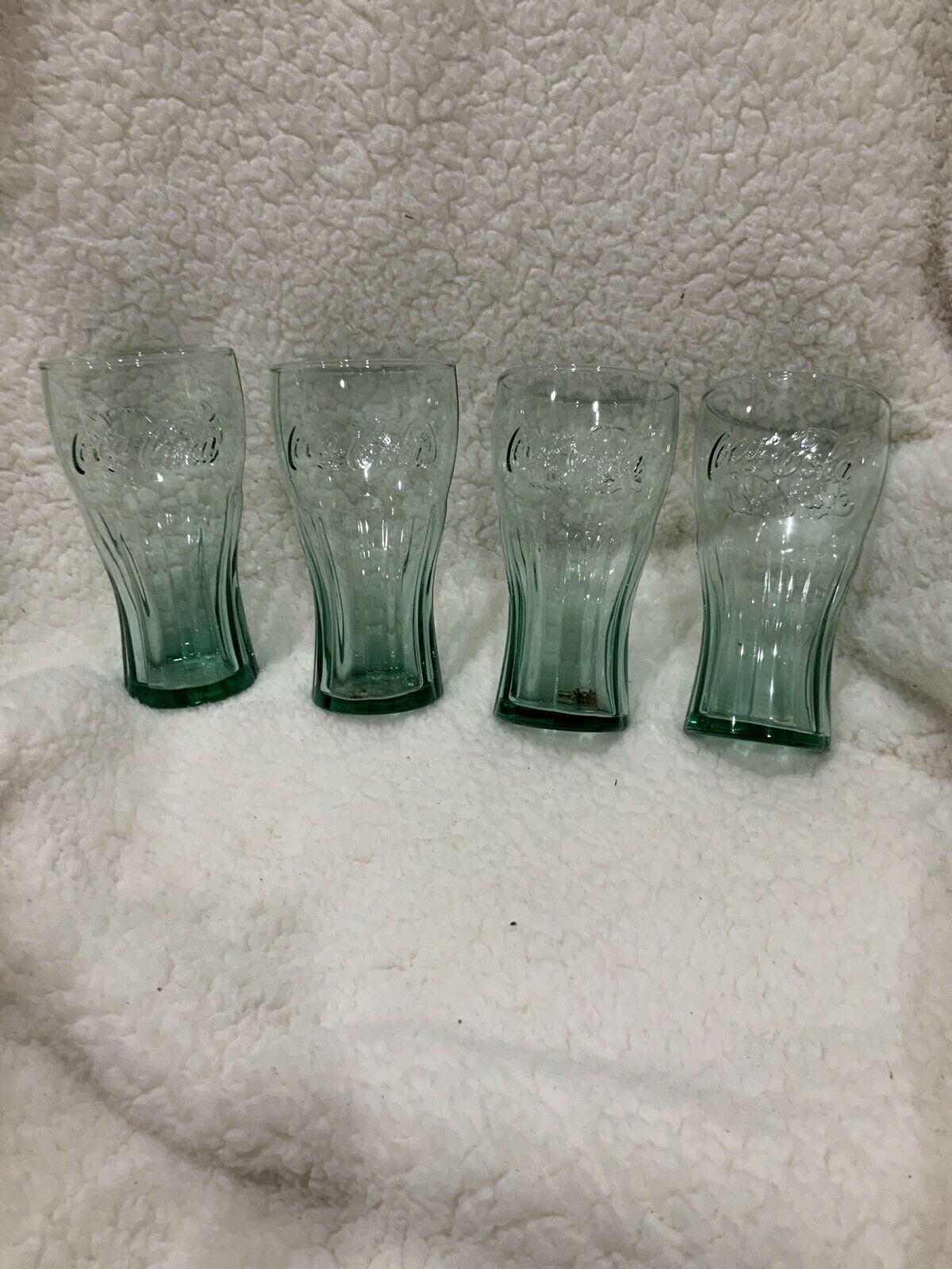 Set of 4 McDonald's Coca-Cola Coke Green Embossed Drinking Glasses 16 oz