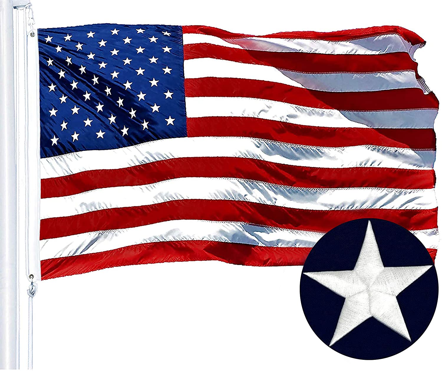 G128 - American USA US Flag 3x5 ft Embroidered Stars Sewn Stripes Brass Grommets