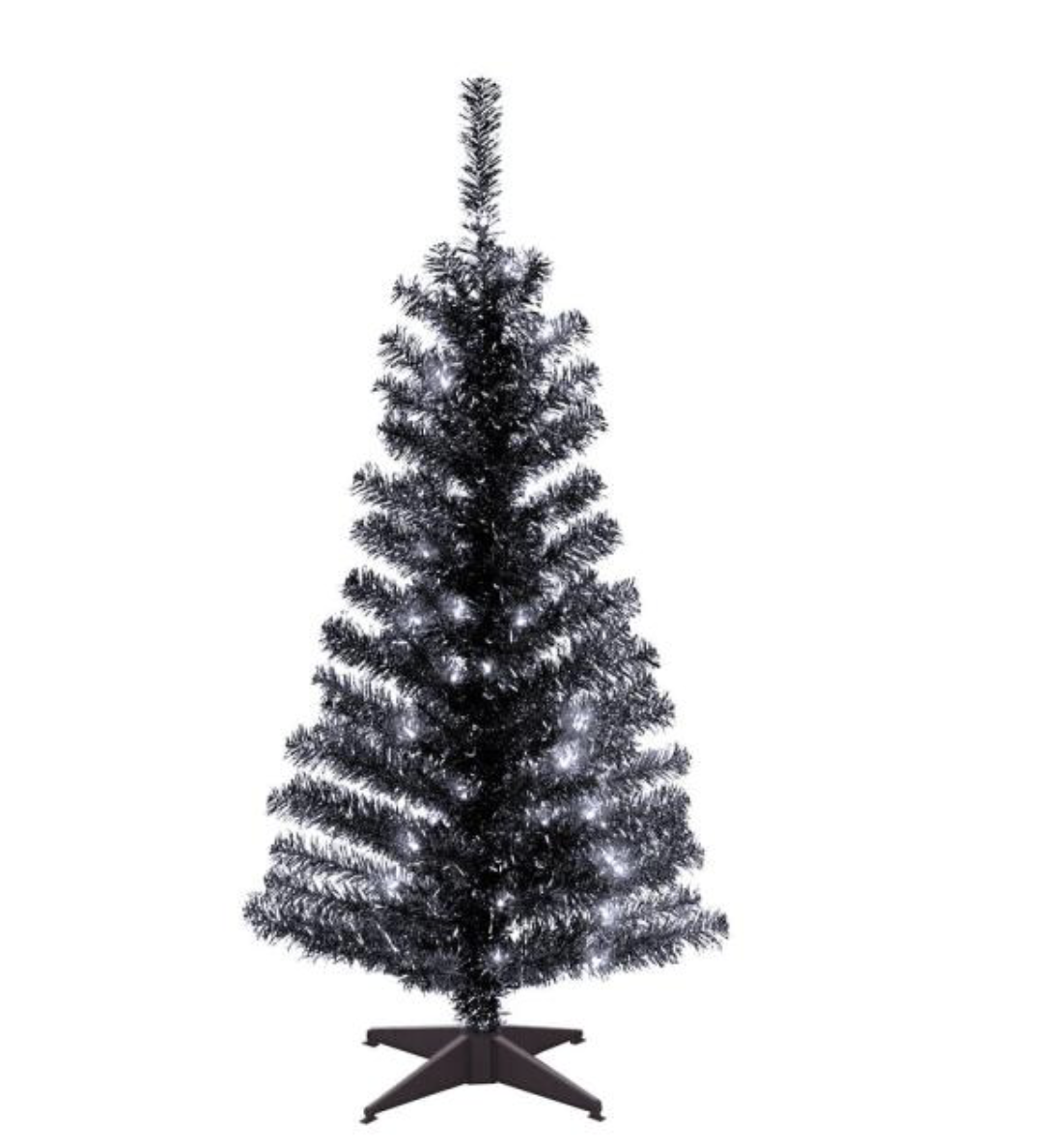 4 ft. Black Tinsel Artificial Christmas Tree with Clear Lights
