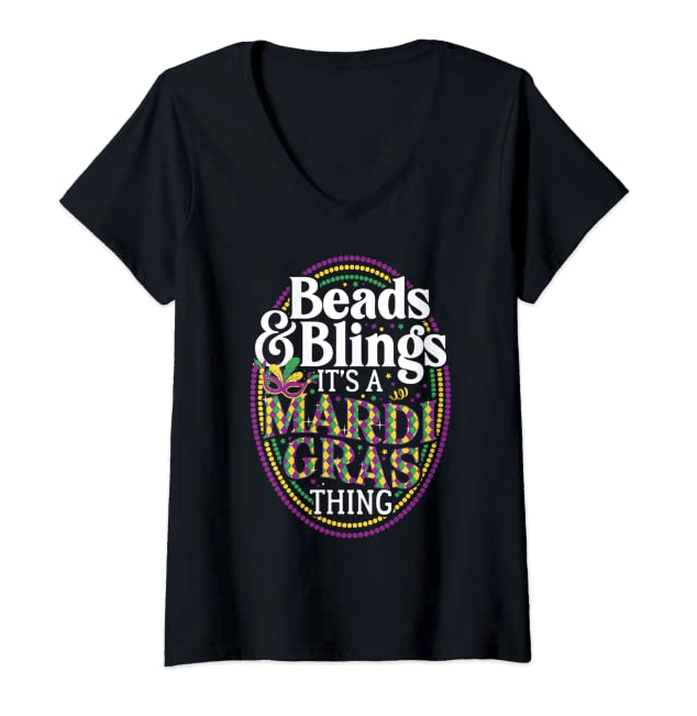 Womens Beads & Bling It's A Mardi Gras Thing Funny Party Costume V-Neck T-Shirt