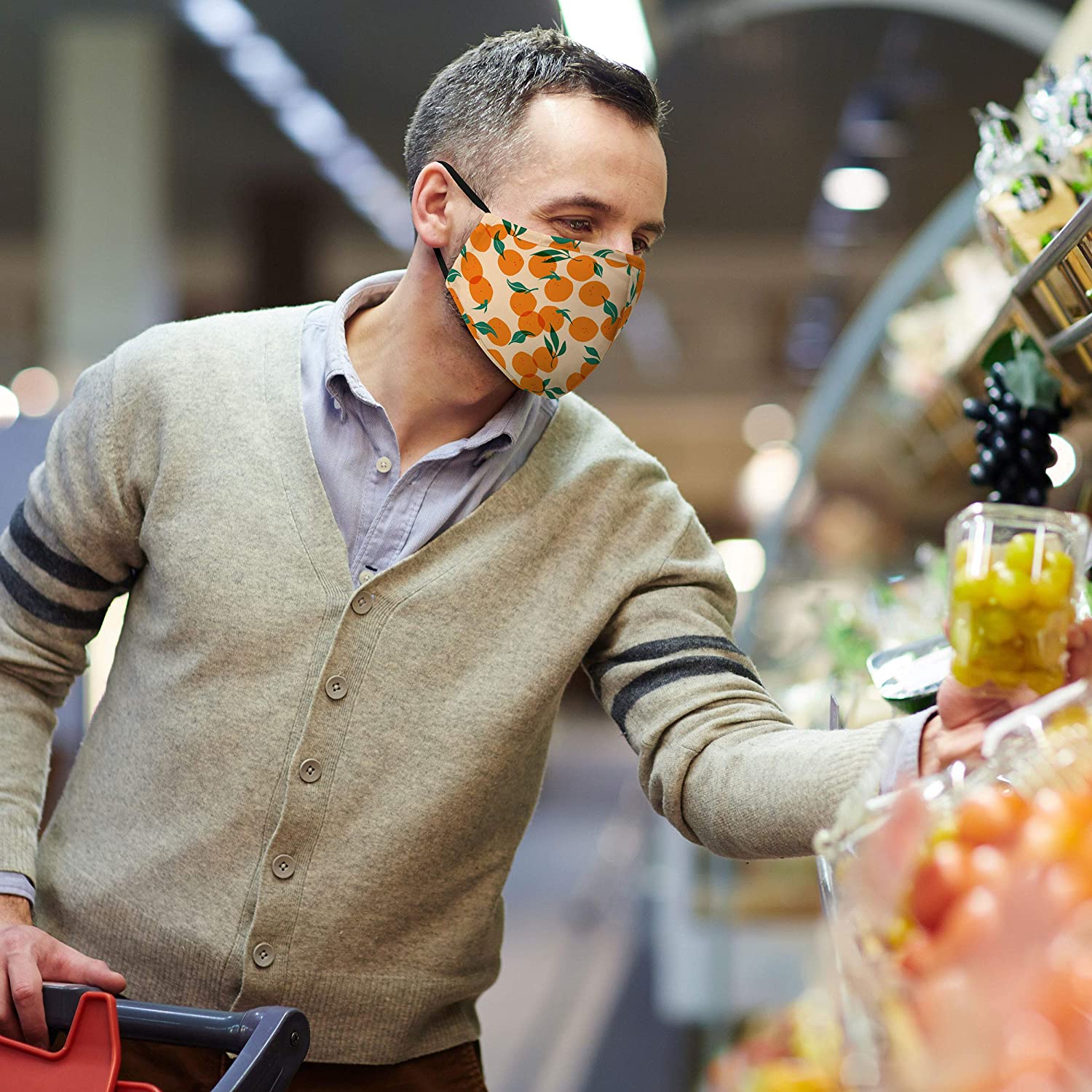 orange printed face mask