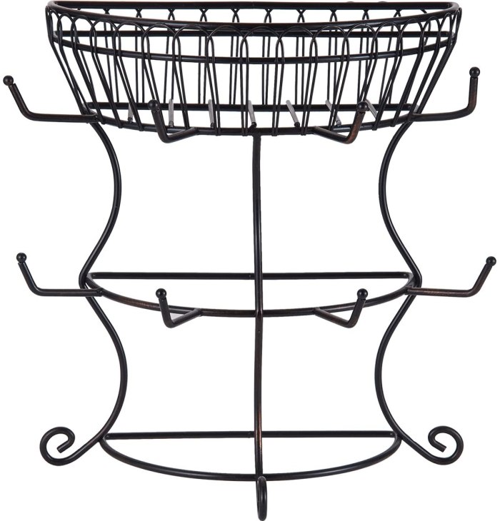 Gourmet Basics by Mikasa French Countryside Metal Mug Tree with Storage Basket, Antique Black, 14.75-Inch - 5154681