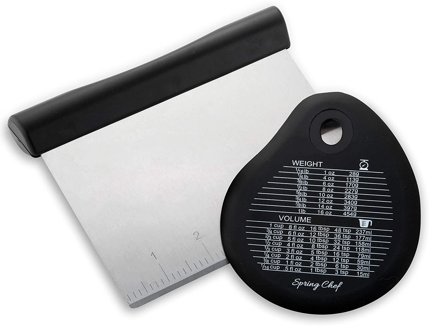Spring Chef Bench Scraper, Stainless Steel Pastry Scraper Chopper, Best as Pizza and Dough Cutter, Black