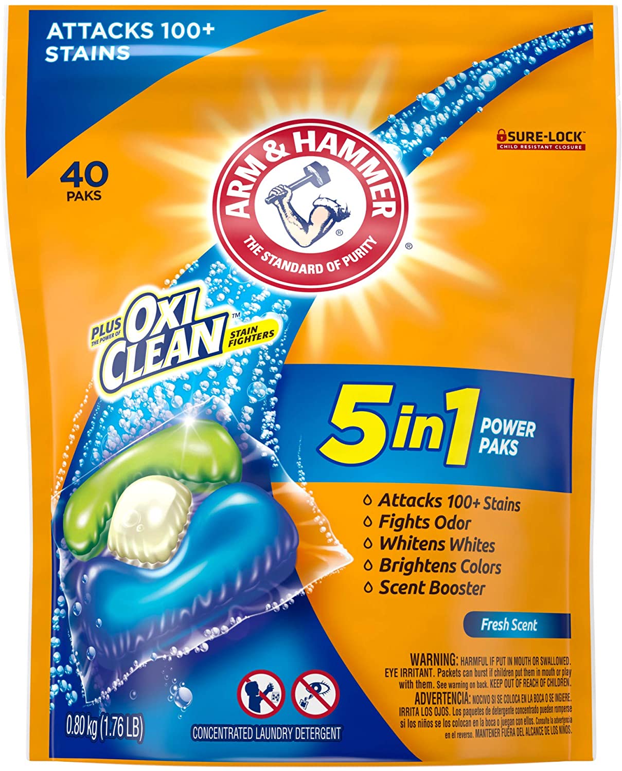 ARM & HAMMER plus OxiClean 5-in-1 Power Paks, 40 Count (Packaging may vary)