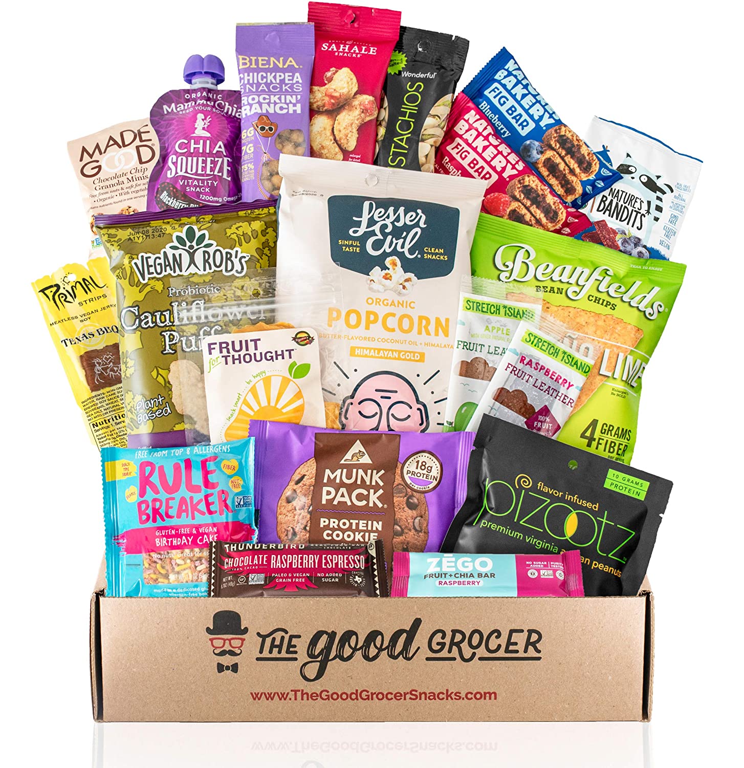Healthy VEGAN Snacks Care Package- Non-GMO, Vegan Jerky, Snack Bars, Protein Cookies, Crispy Fruit, Nuts, Healthy Gift Basket Alternative, Snack Variety