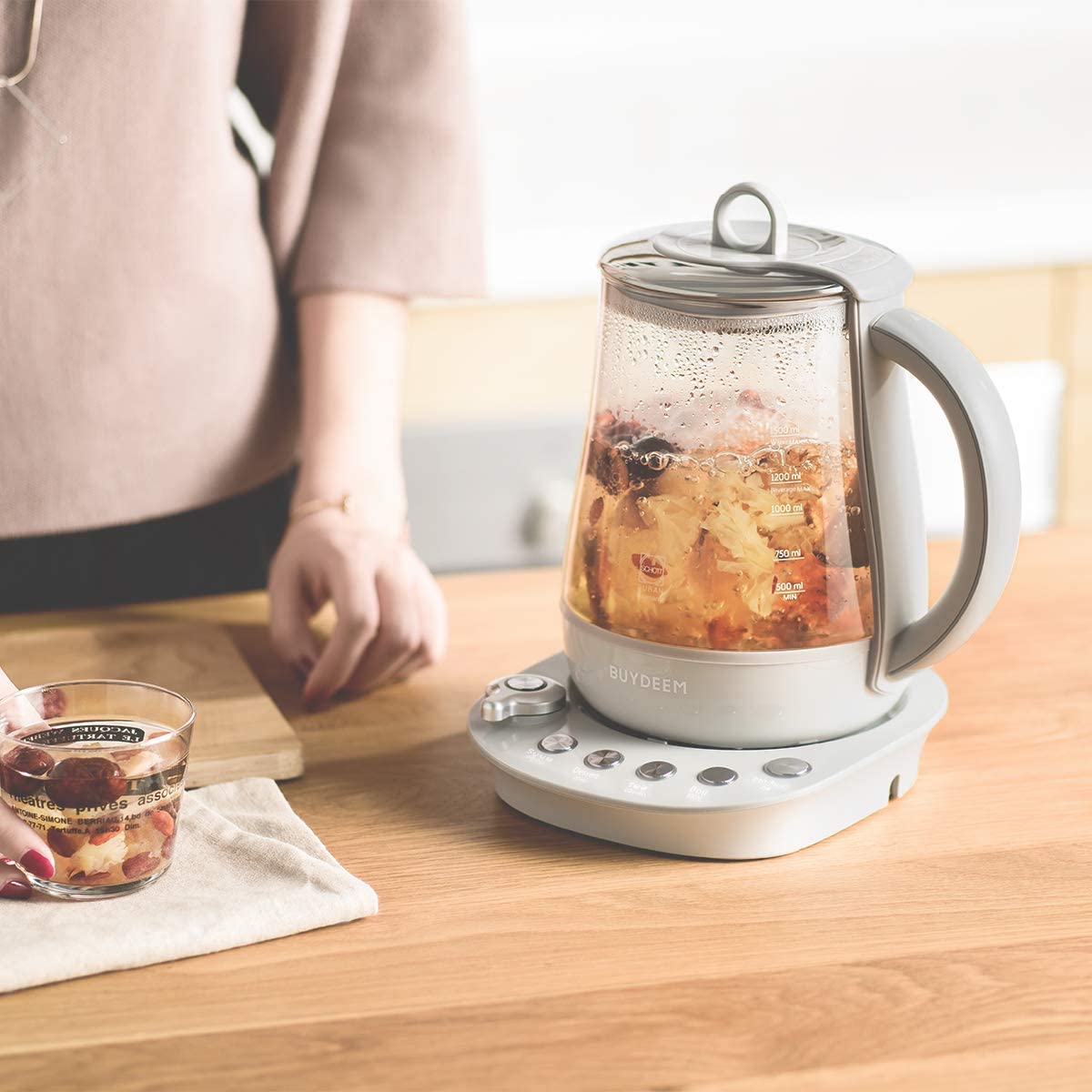 Buydeem K2683 Health-Care Beverage Tea Maker and Kettle, 9-in-1 Programmable Brew Cooker Master, 1.5 L, Gray