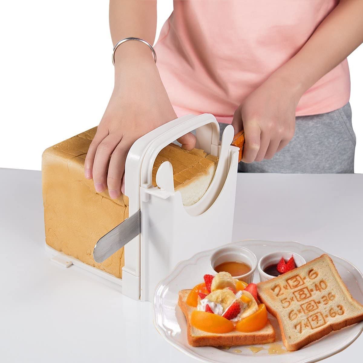 Eon Concepts Bread Slicer Guide For Homemade Bread With Rubber Feet Paddings and E-book | Loaf Cutter Machine - Foldable Adjustable & Customizable