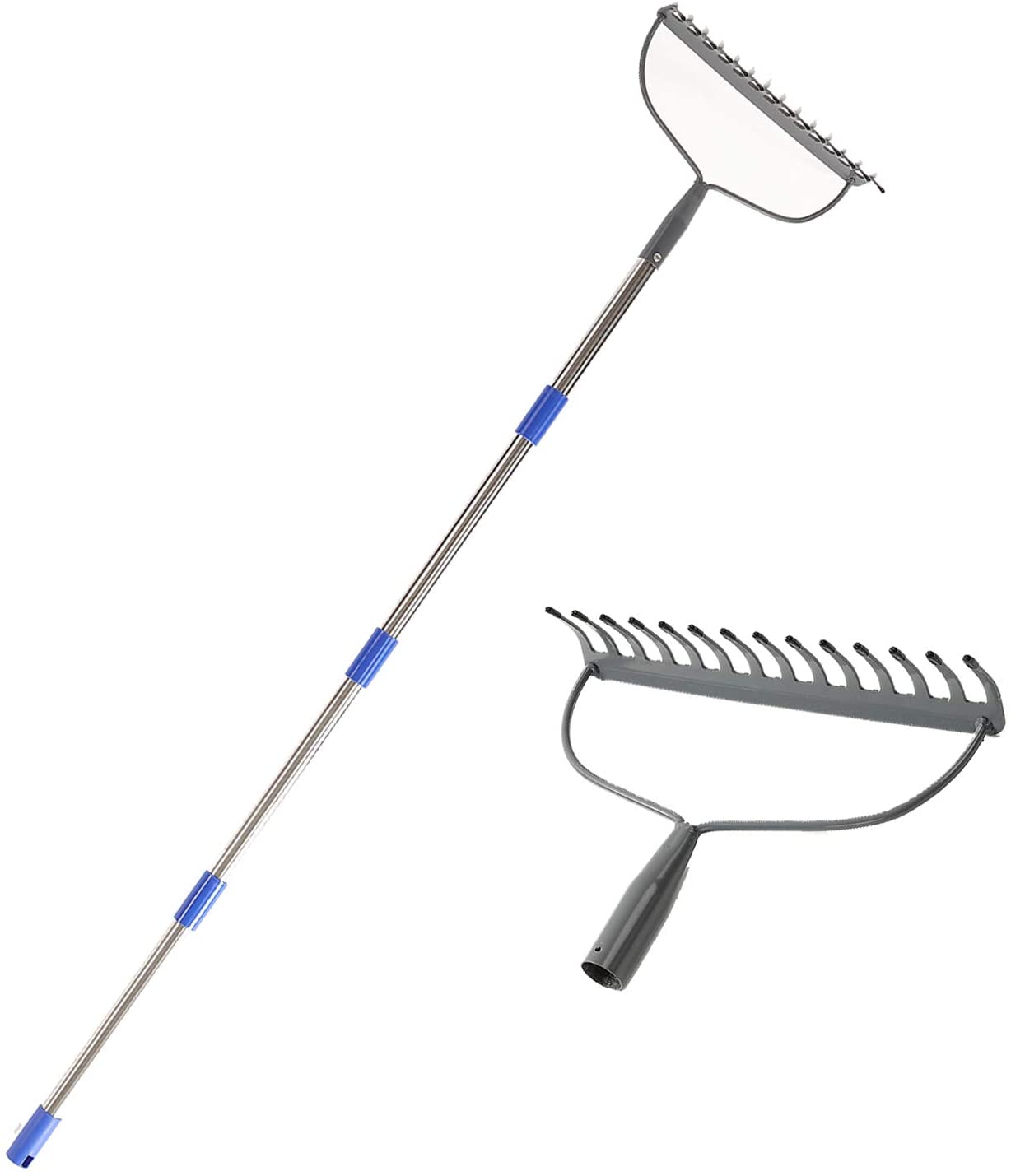 MIYA Bow Rake - Heavy Duty Garden Rake with 60" Stainless Steel Handle - Metal Rake for Gardening with 14 Tines