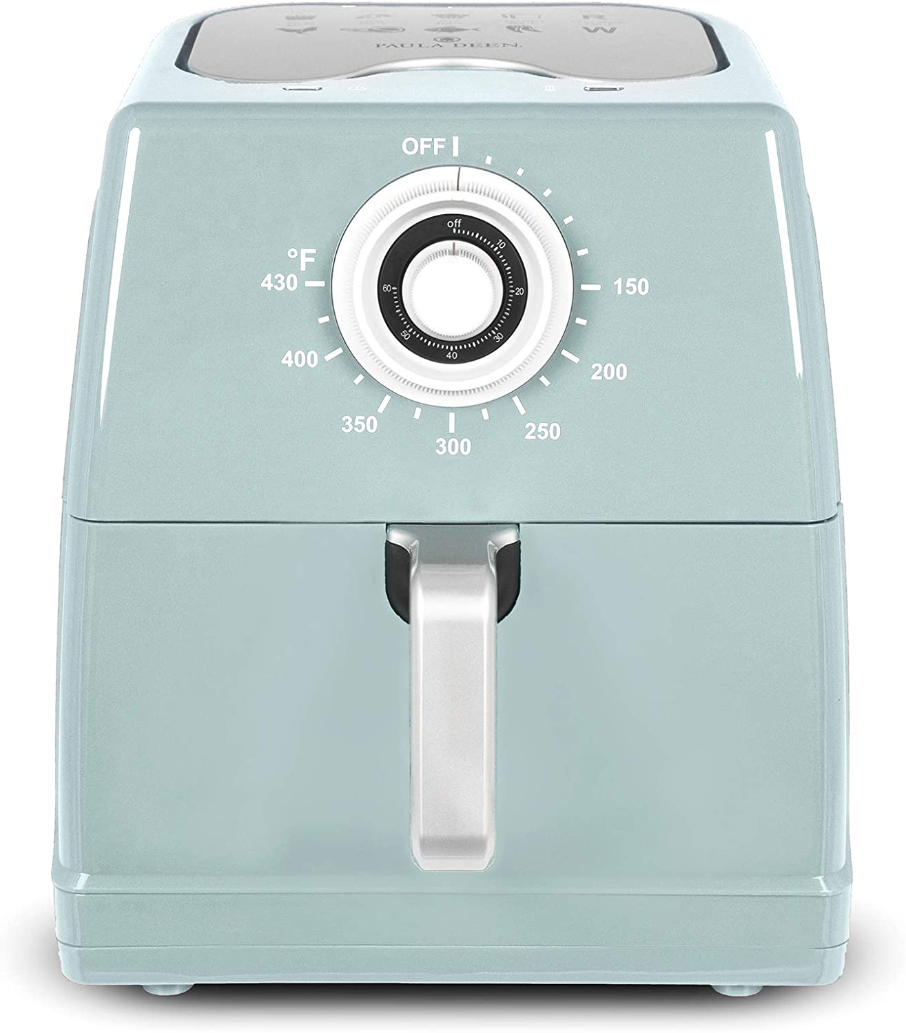 Paula Deen 8.5QT (1700 Watt) Large Air Fryer, Rapid Air Circulation System, Square Single Basket System, Ceramic Non-Stick Coating, Easy-to-Use Dial, 50 Recipes (Sea Glass)