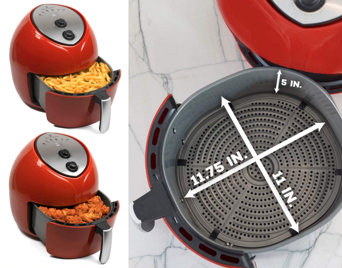 Paula Deen 9.5 QT (1700 Watt) Family-Sized Air Fryer, Rapid Air Circulation System, Single Basket System, Ceramic Non-Stick Coating, Simple Knob Controls, 50 Recipes, 1-Year Warranty (Red)