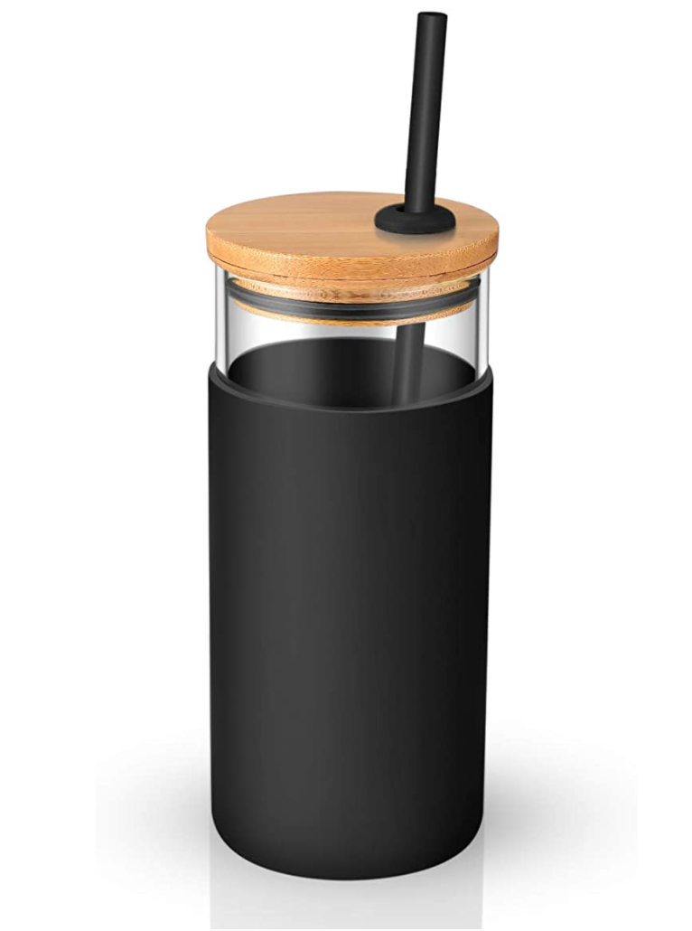 tronco 20oz Glass Tumbler Glass Water Bottle Straw Silicone Protective Sleeve Bamboo Lid - BPA Free