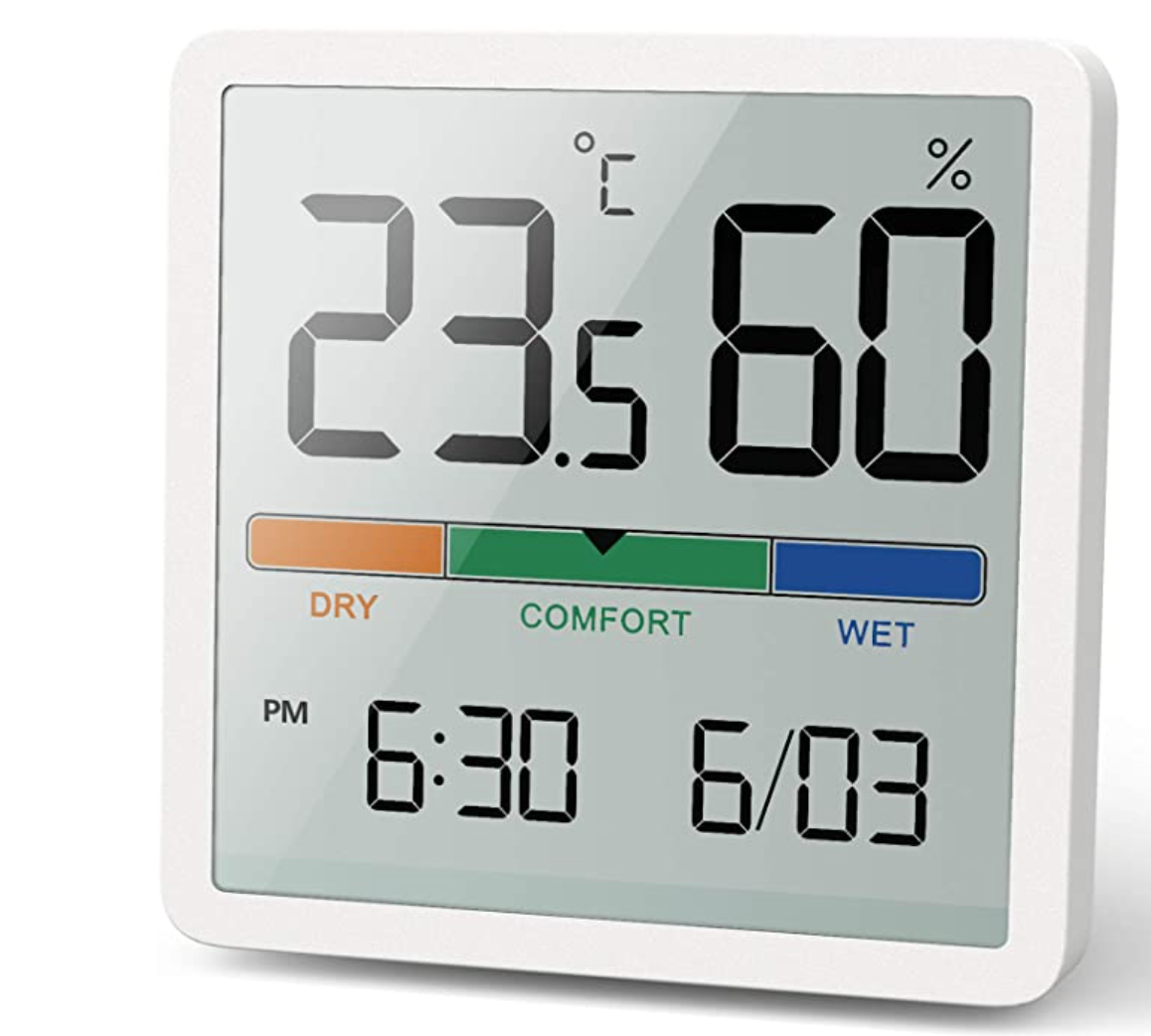 NOKLEAD Hygrometer Indoor Thermometer, Desktop Digital Thermometer with Temperature and Humidity Monitor, Accurate Humidity Gauge Room Thermometer with Clock for Home Garage Greenhouse Wine Cellar