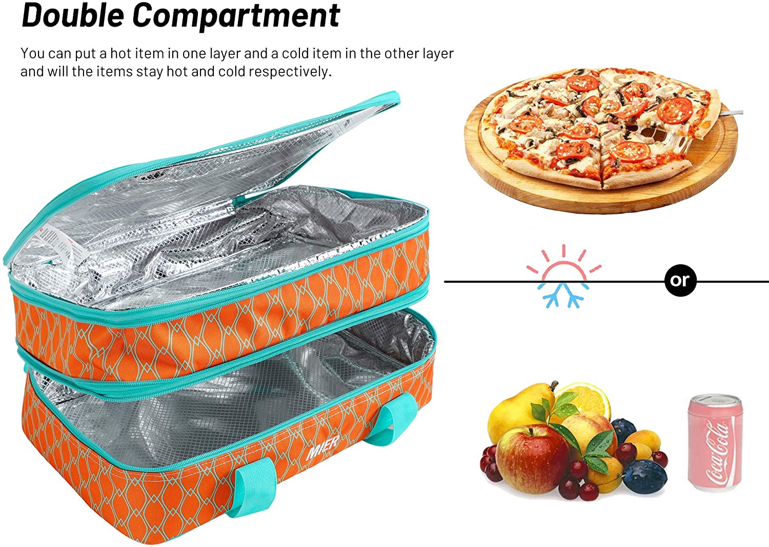 MIER Insulated Double Casserole Carrier Thermal Lunch Tote