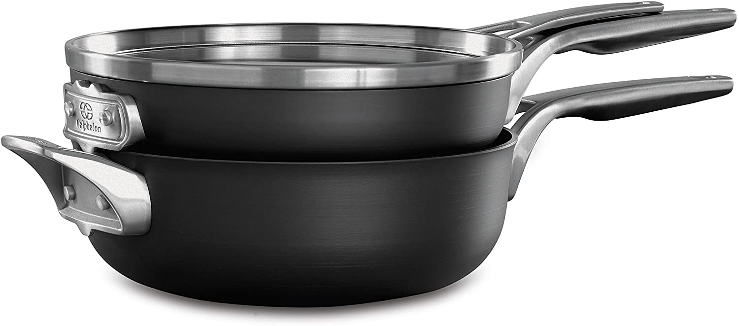 Calphalon Premier Space Saving Hard Anodized Nonstick 3-Piece 10-In. Stack Cookware Set
