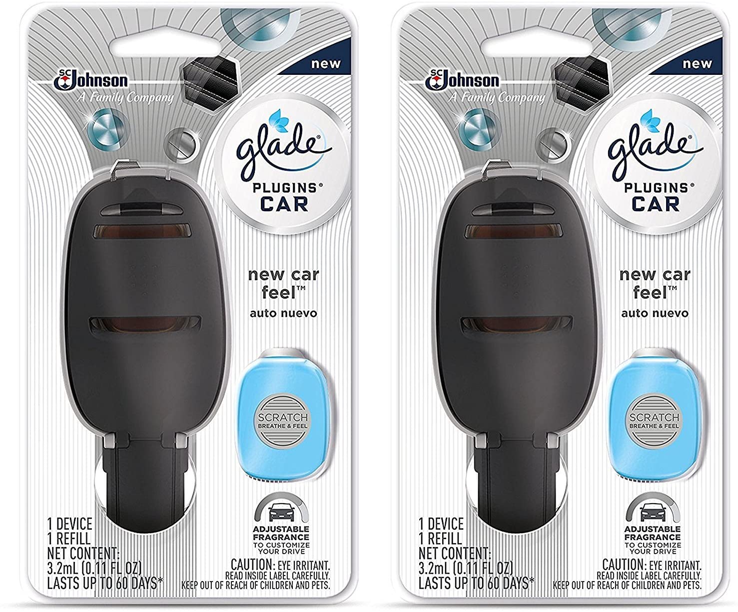 Glade Plugins Car Starter Kit - New Car Feel - Starter Kit Contains- 1 Device & 1 Refill - Pack of 2 Starter Kits