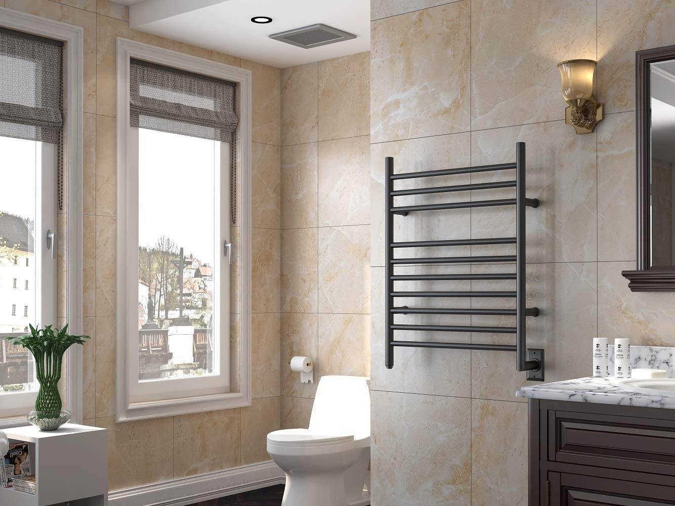 HEATGENE Hot Towel Warmer for Bath Hardwired Heated Drying Rack Matte Black