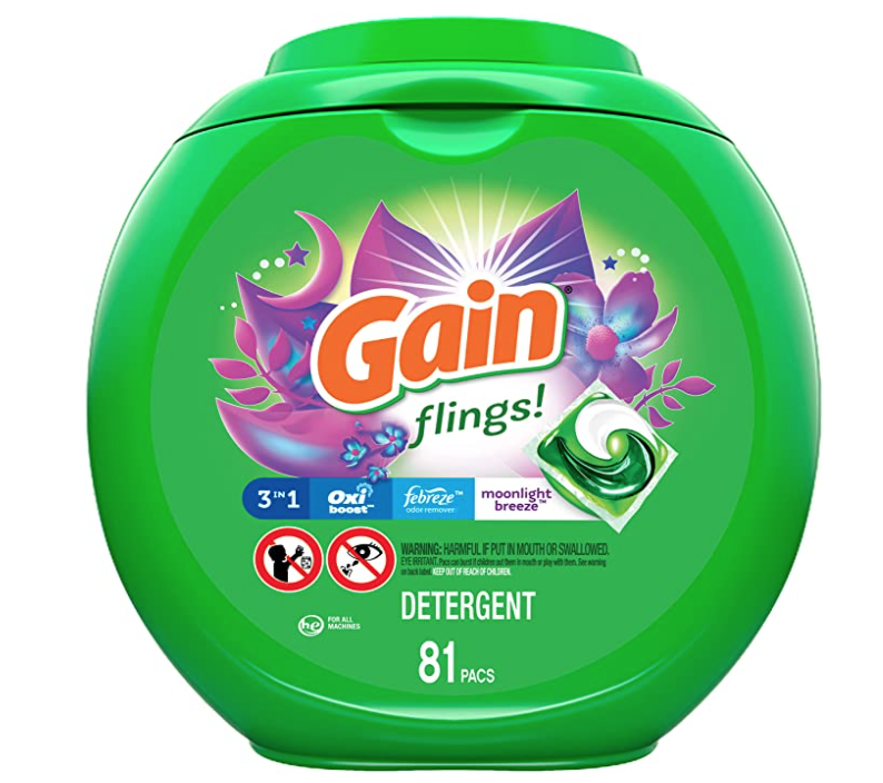 Gain flings! Laundry Detergent Soap Pacs, High Efficiency (HE), Moonlight Breeze Scent, 81 Count - Packaging May Vary