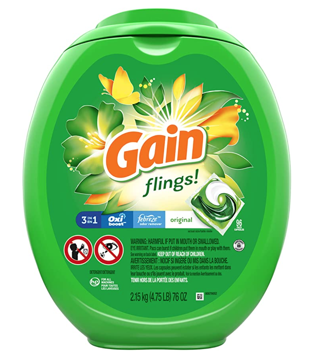 Gain flings! Laundry Detergent Soap Pacs, High Efficiency (HE), Original Scent, 96 Count