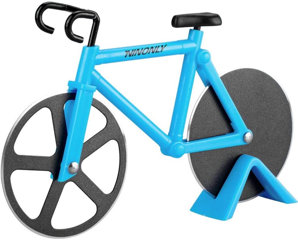 Bicycle Pizza Cutter Wheel,Ninonly Non-stick Dual Cutting Wheels Stainless Steel Bike Pizza Slicer with a Stand for Pizza Lovers,Holiday Vacation Housewarming Kitchen Gadget Cool Men's Gift