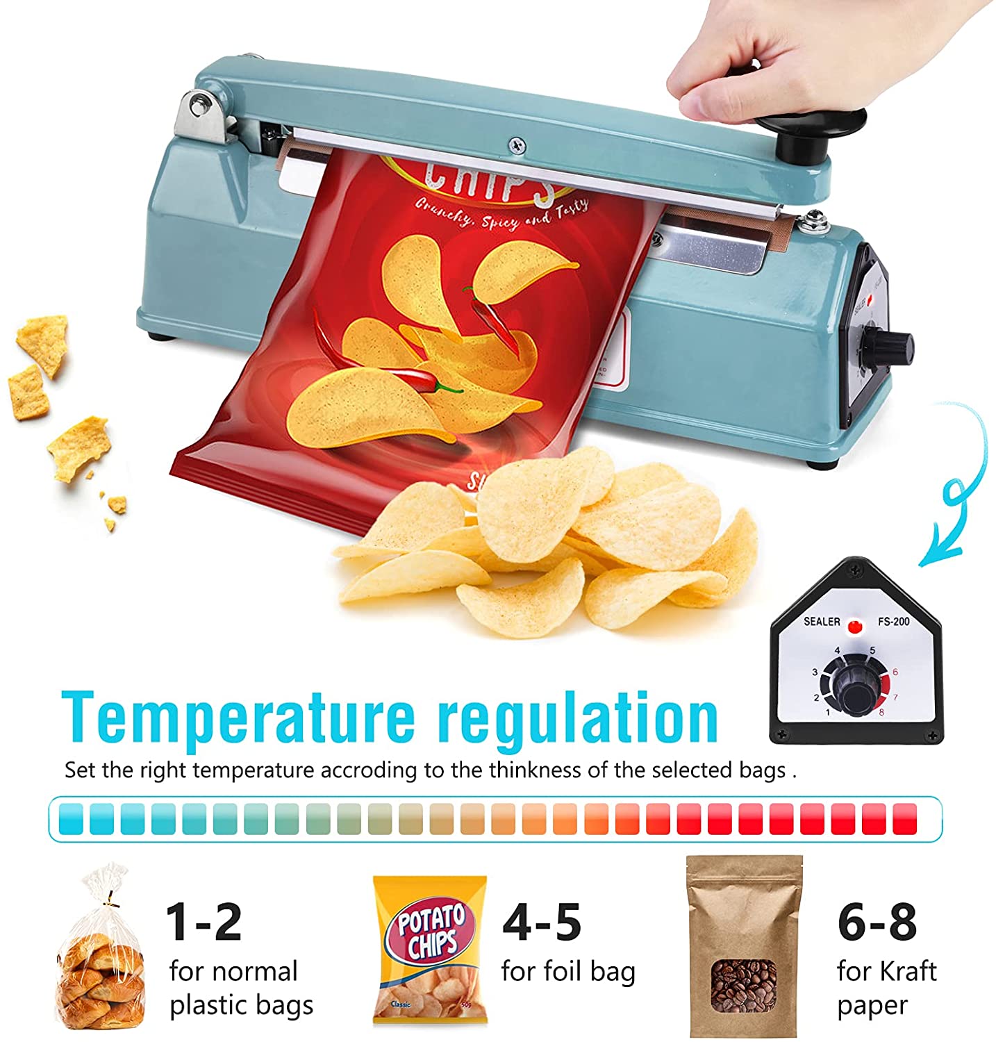 Metronic 8 inch Impulse Sealer Poly Bag Heat Sealer Sealing Machine Heat Seal Closer with Repair Kit