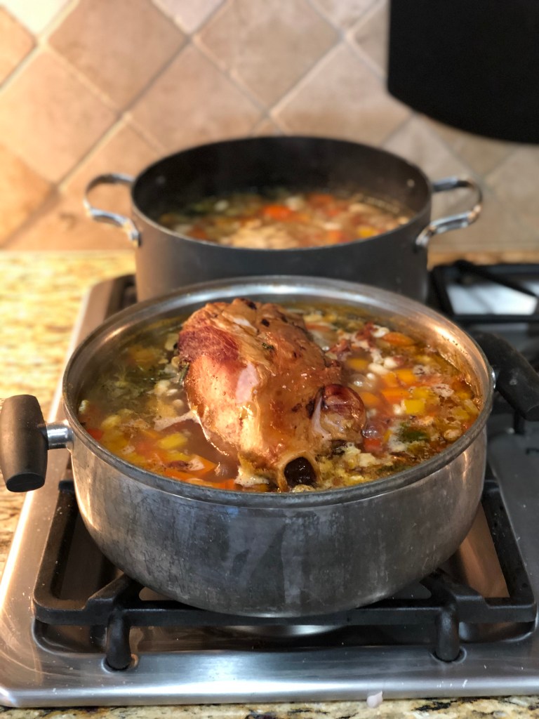 Home made soup with a smoked ham hock