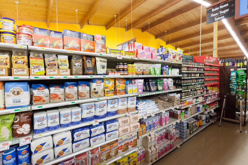Cooking supplies section in grocery store