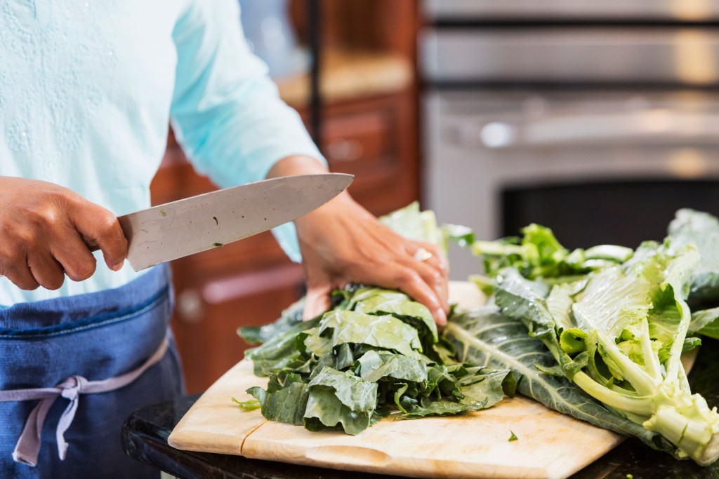 cutting collard greens