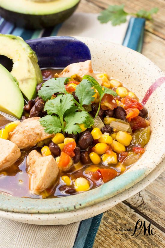 Slow cooker chicken soup in bowl