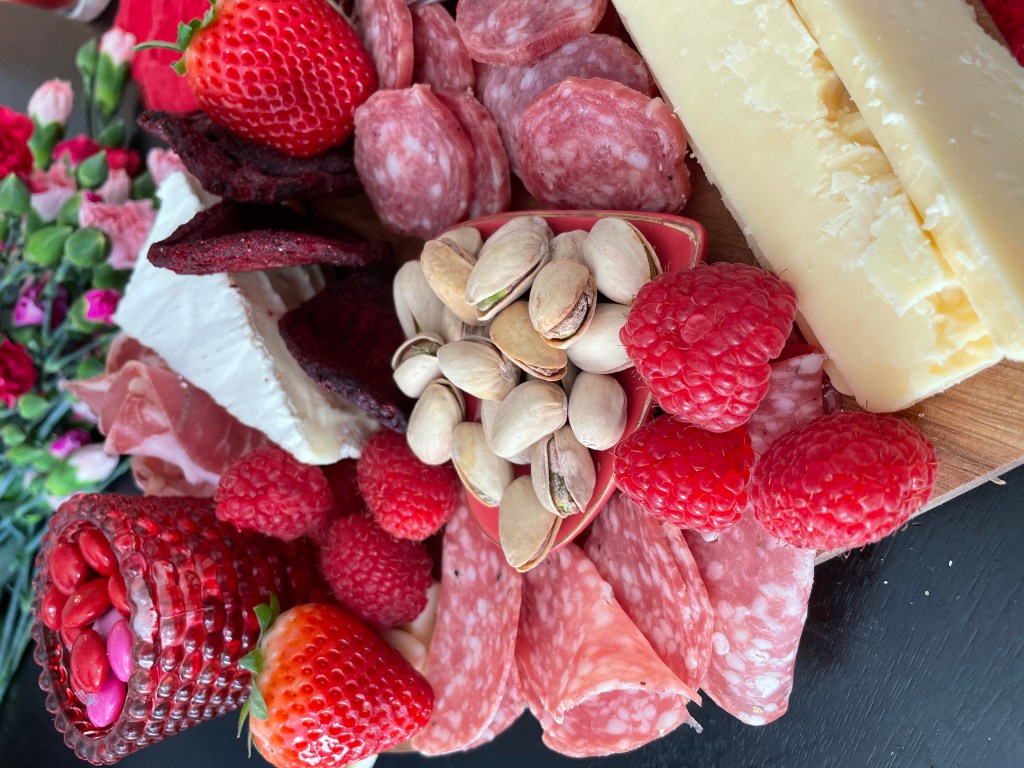 valentine's day charcuterie board close up