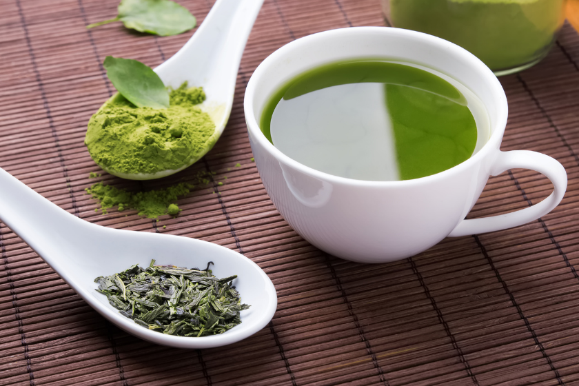 green tea on mat
