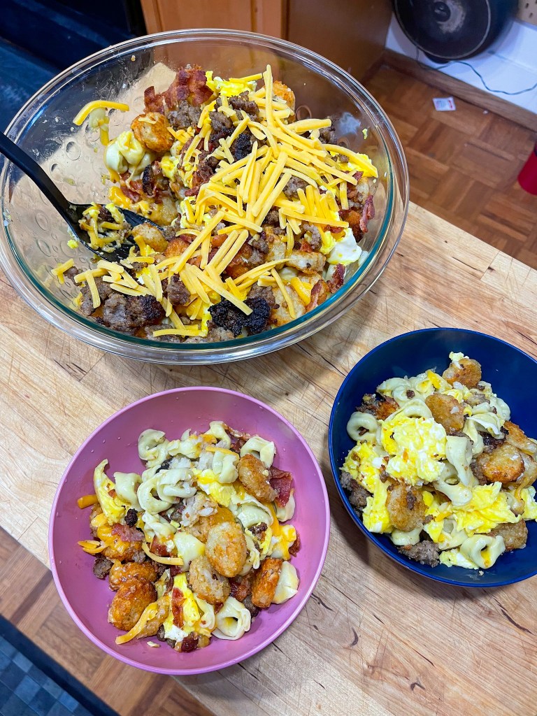 breakfast pasta served in bowls
