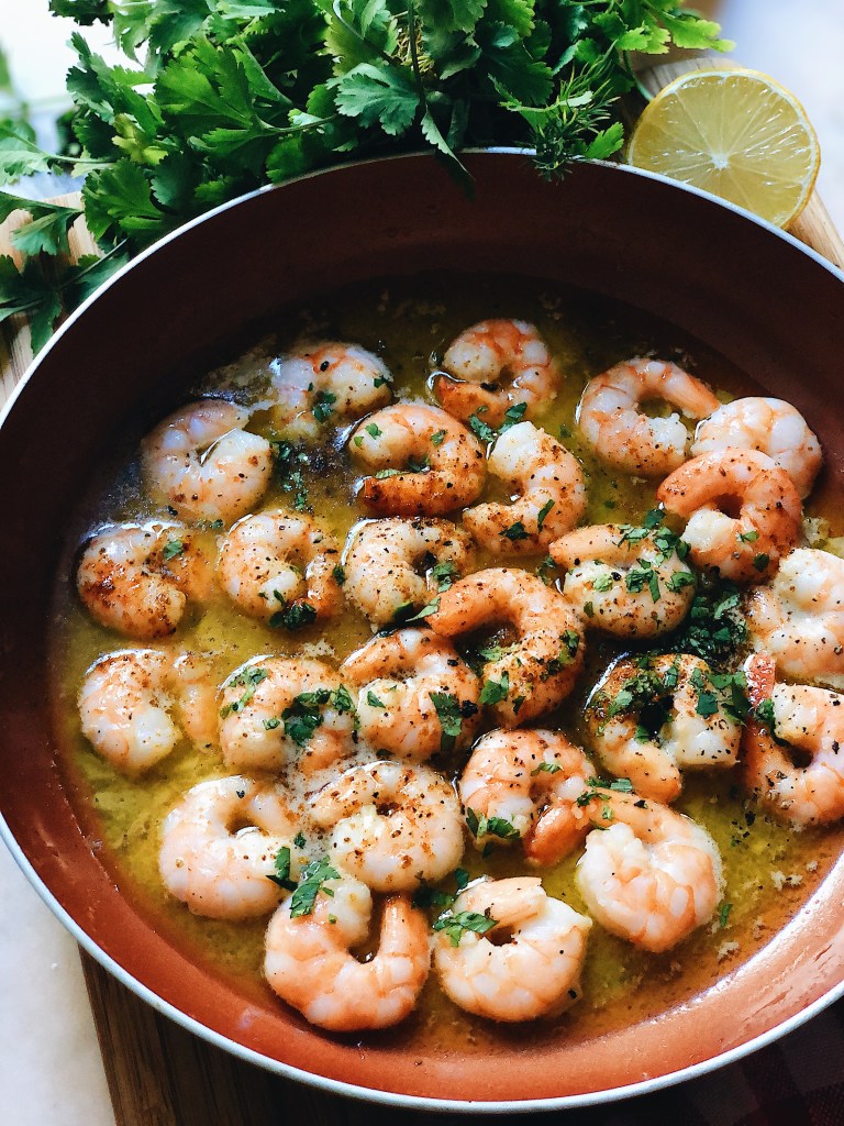 shrimp scampi in pan