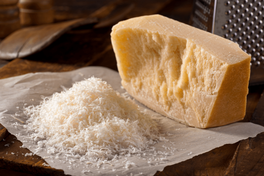 grated parmesan cheese on table