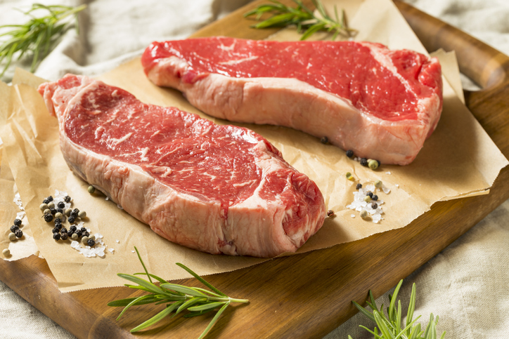 Raw Grass Fed NY Strip Steaks