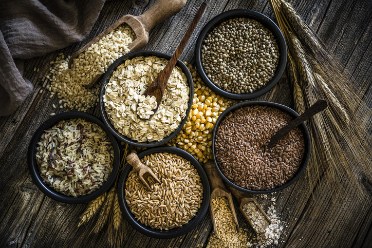 Top view of wholegrain and cereal composition 